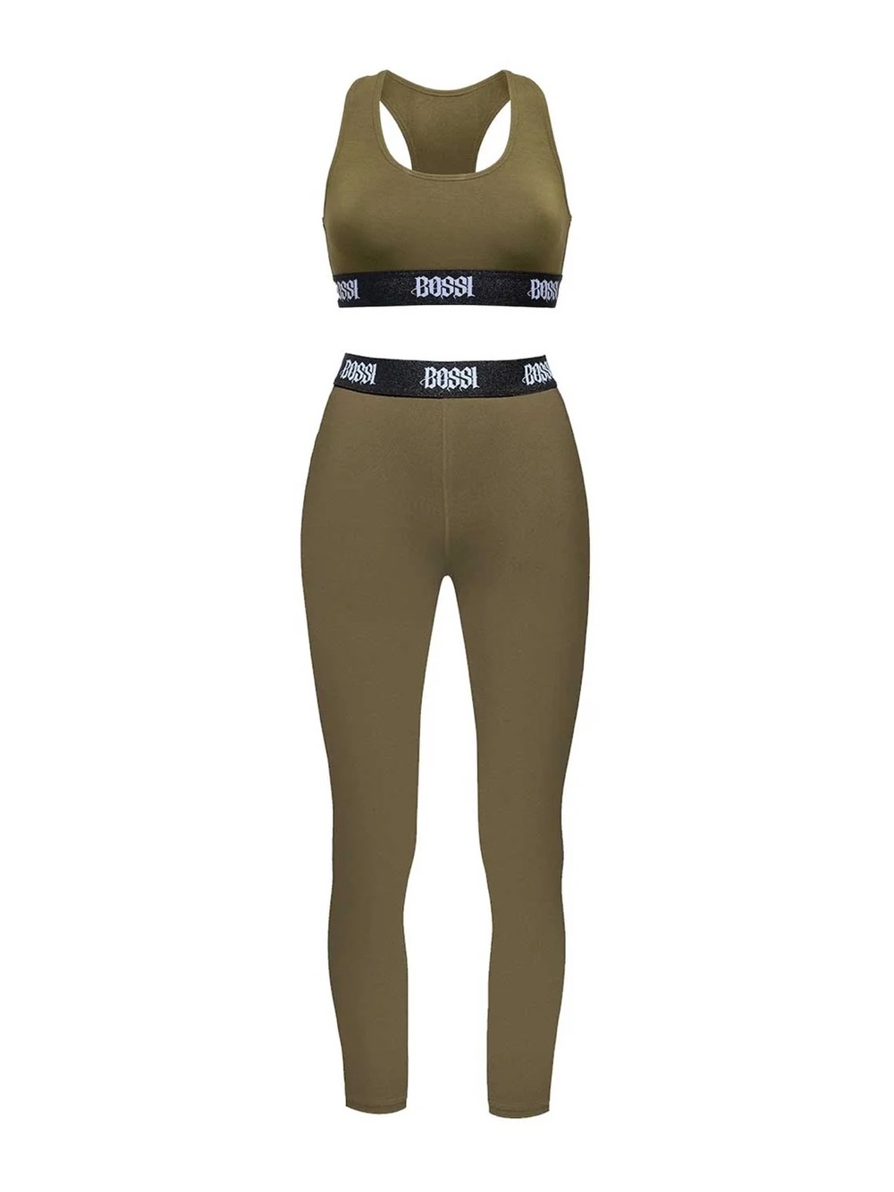 BOSSI SPORTSWEAR Olive Green High-Waist Legging and Sports Bra Set
